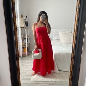 SHOWPO Brette Linen Maxi Red Dress